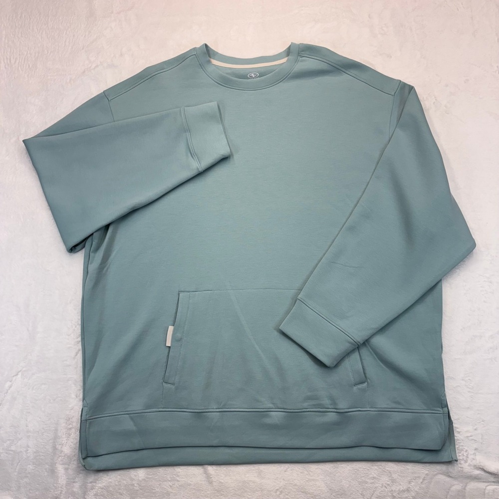 Athletic Works Mens 3XL Teal Blue Crewneck Sweatshirt Kangaroo Pocket Pullover